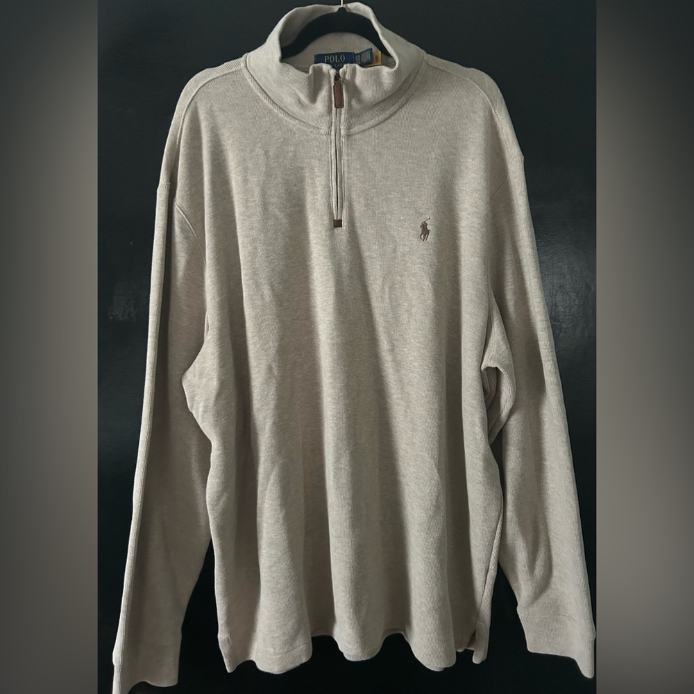 Ralph Lauren Beige Quart Zip Polo Sweater